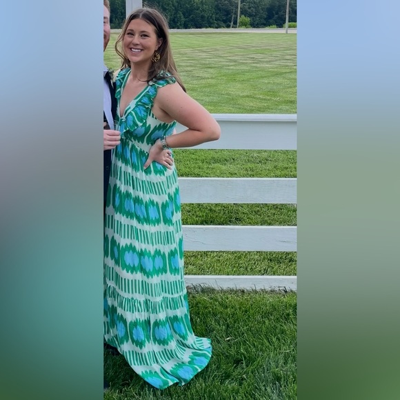 Oliphant Green and Blue V-Neck Dress - Picture 5 of 5